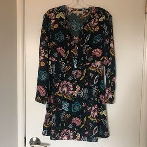 Floral long sleeve dress - dark teal